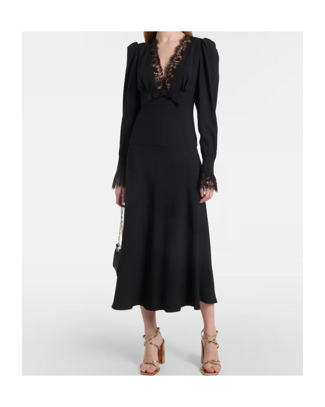 Alessandra Rich Black Lace-Trimmed Satin Midi Dress