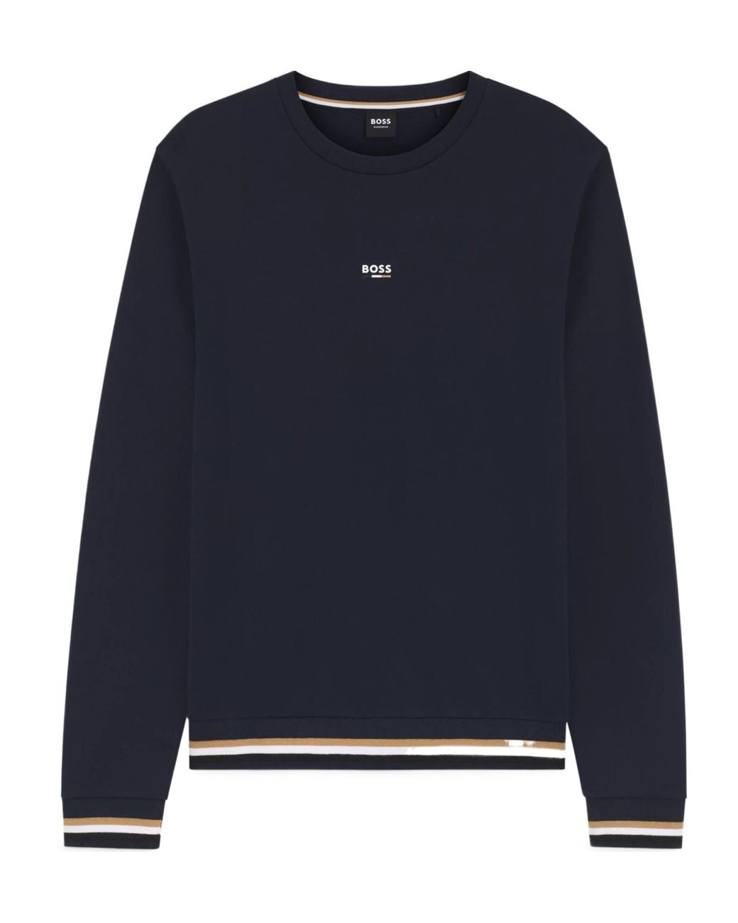 Boss Blue Cotton-Terry Sweatshirt With Logo And Signature Stripes for men