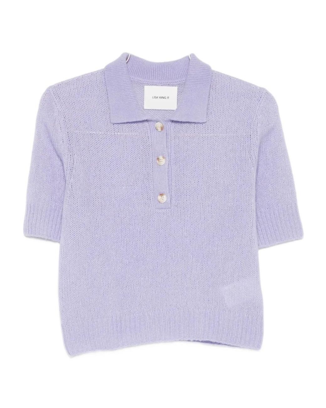 Lisa Yang Purple Masy Buttoned Polo Knitted Top
