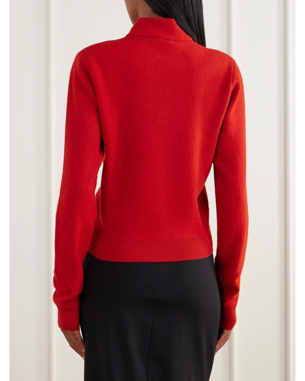 Auralee Red Wool Half-Zip Sweater