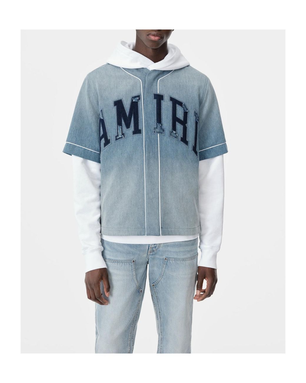 Amiri Blue Logo Printed Denim Shirt for men