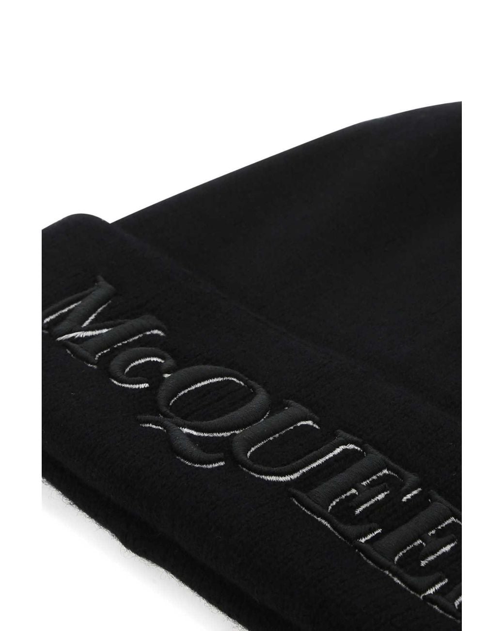 McQueen Black Logo Embroidered Turn-Up Brim Beanie for men
