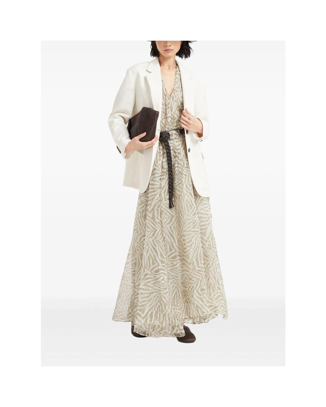 Brunello Cucinelli Natural Printed Silk Dress