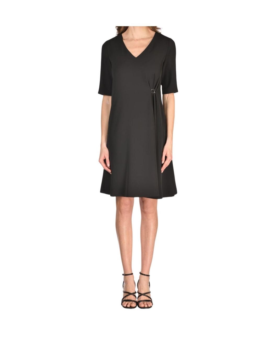 Herno Black Short Sleeved V-Neck Midi Dress