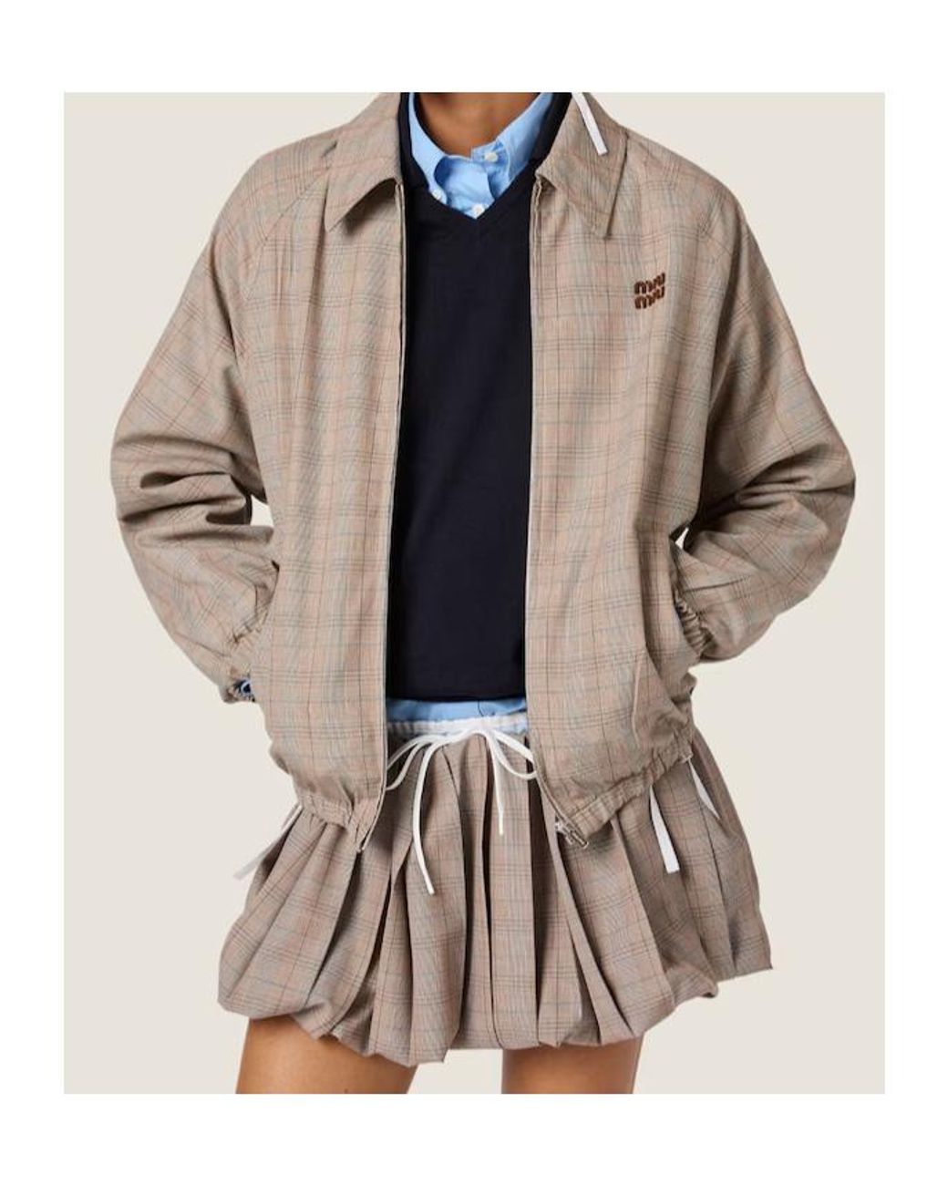 Miu Miu Gray Prince Of Wales Checked Blouson Jacket