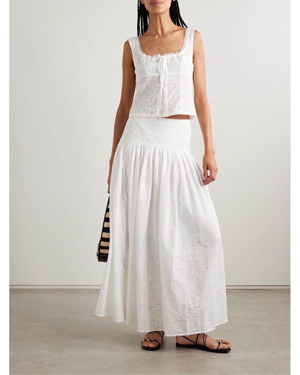 Staud White Lightweight Cotton Midi Skirt