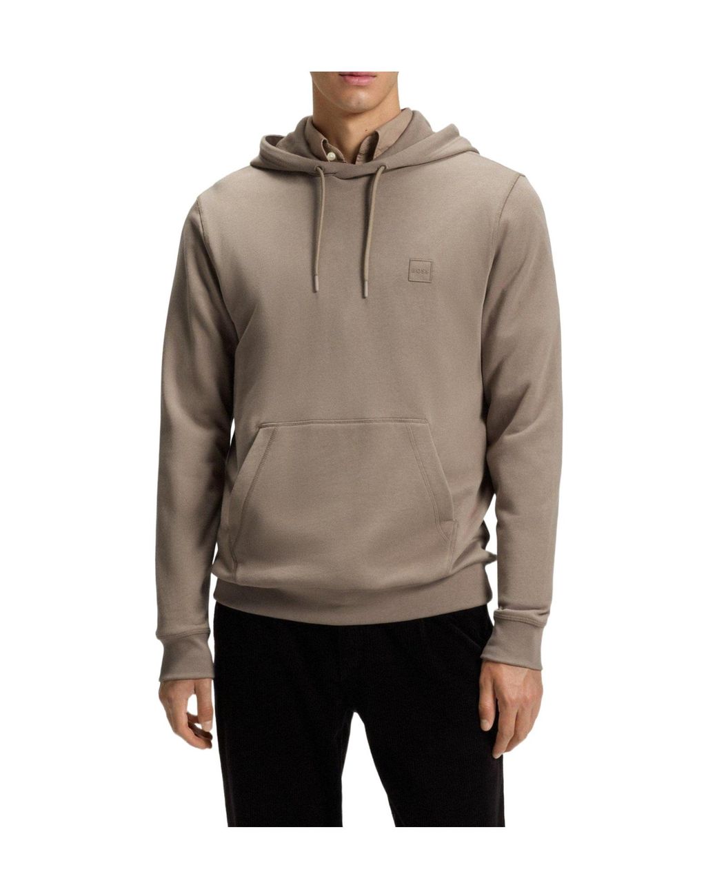 Boss Brown Wetalk Logo Patch Hoodie for men