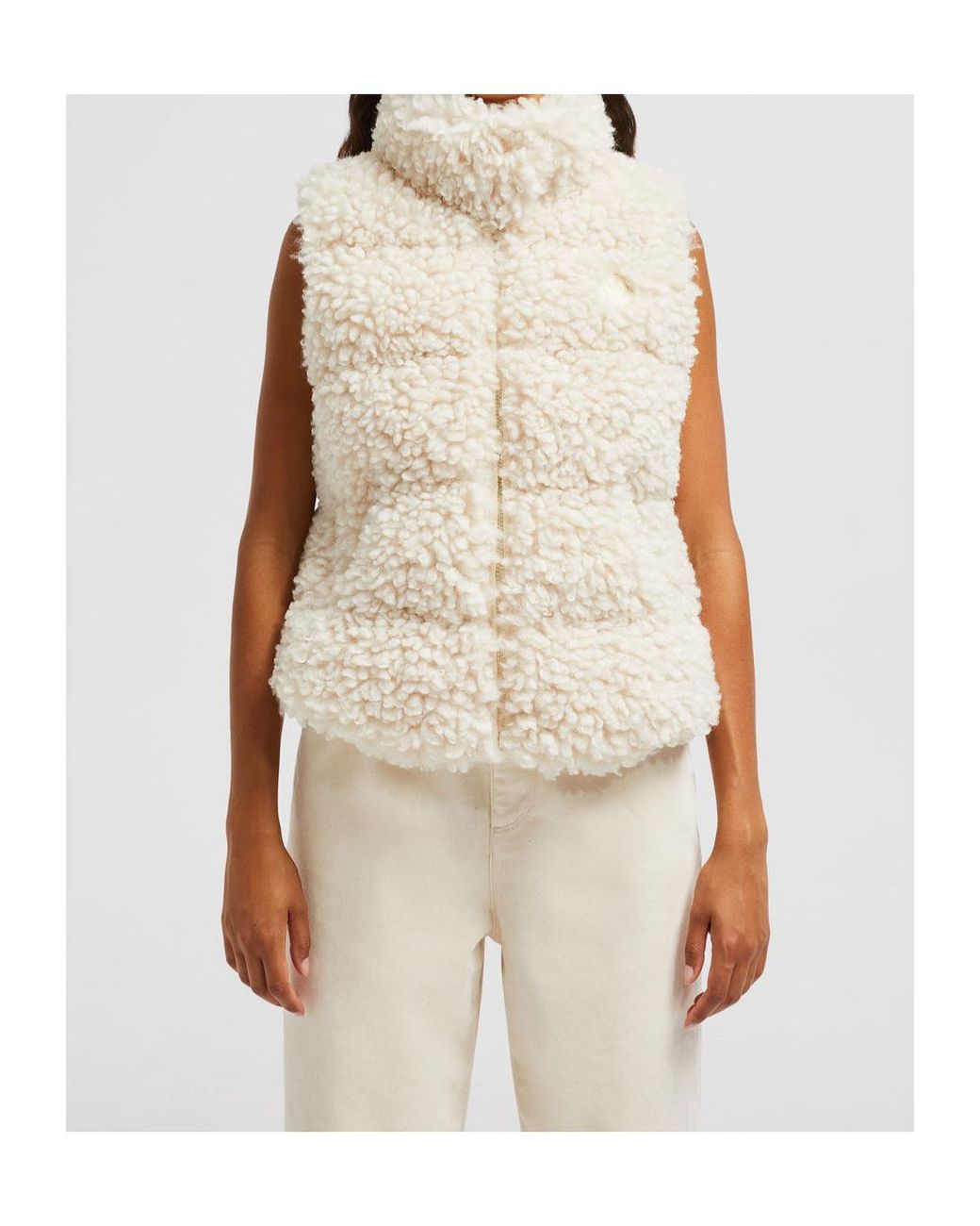 Moncler White Wourl Teddy Zip-Up Vest