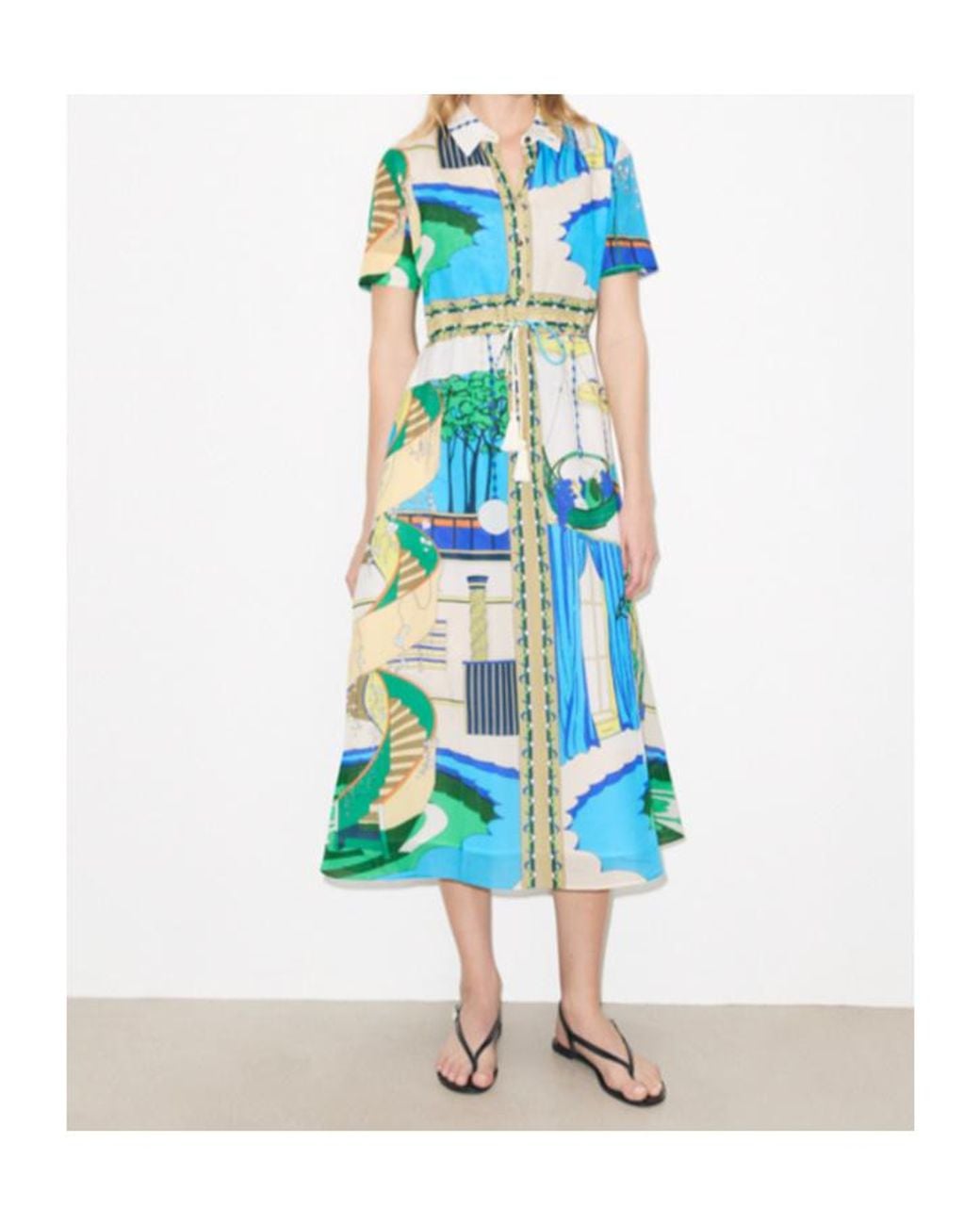 Tory Burch Blue Graphic-Print Midi Shirt Dress
