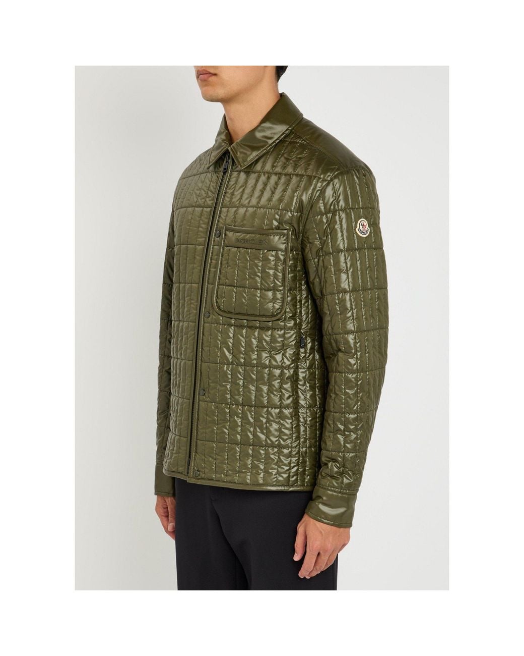Moncler Green Checkered Pleated Shirt-Style Jacket for men