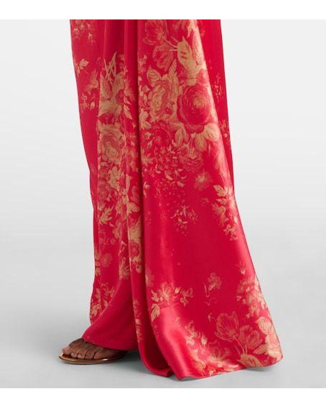 Erdem Red Draped Floral Duchess Satin Gown