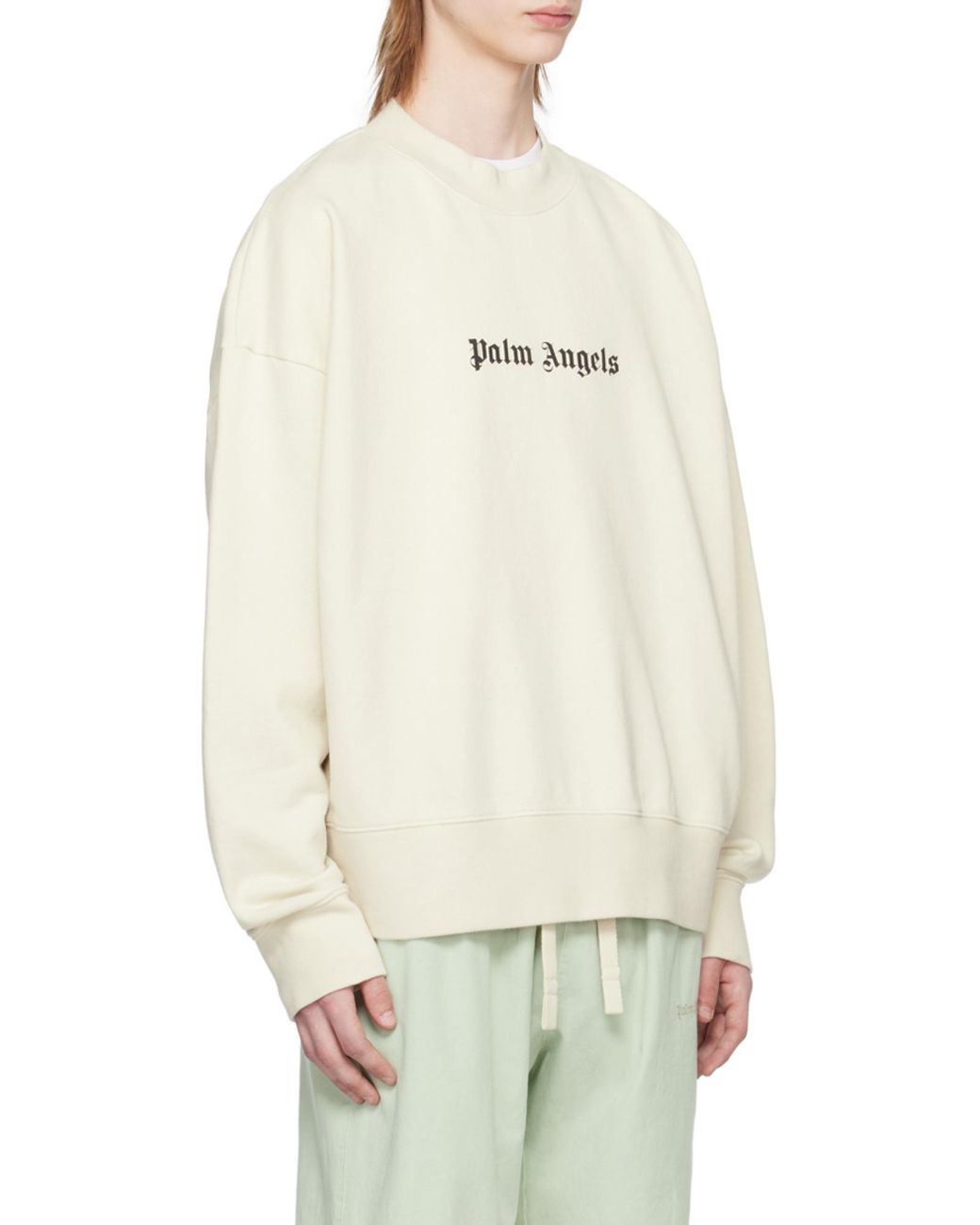 Palm Angels White Logo-Printed Crewneck Sweatshirt for men