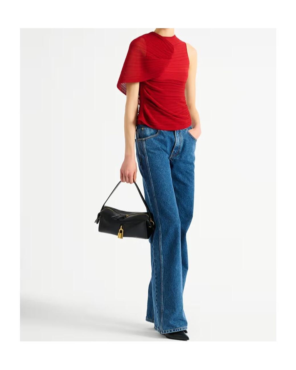 Balmain Red Ruched Asymmetrical Top