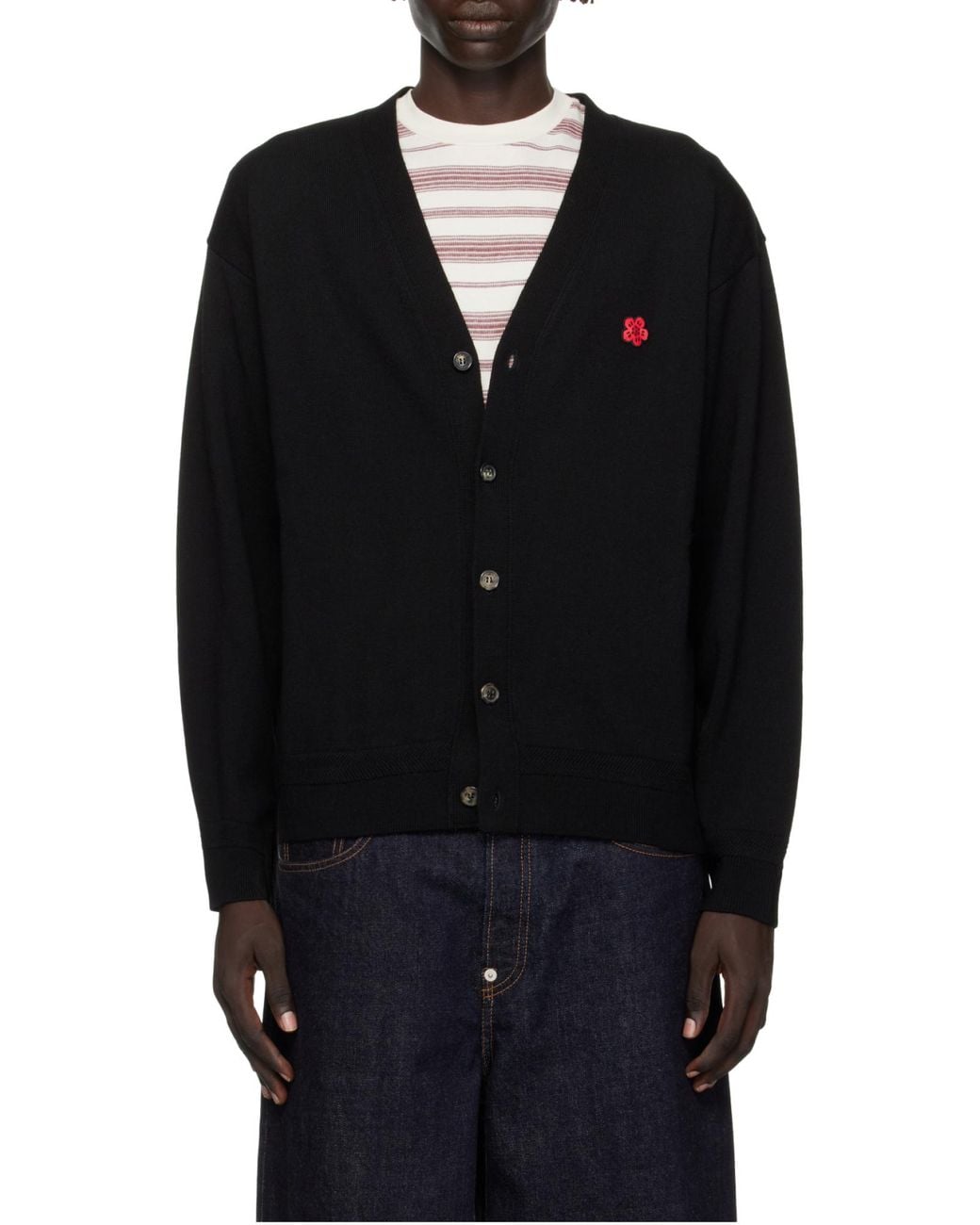 KENZO Black V-Neck Buttoned Cardigan for men