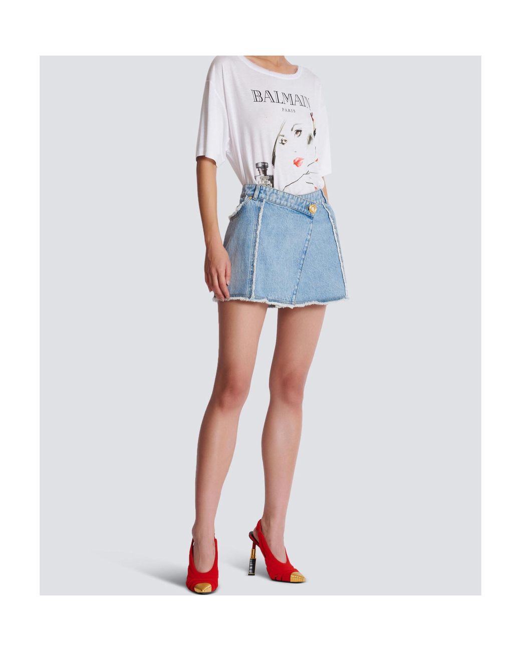 Balmain Blue Logo Patch Denim Mini Skirt