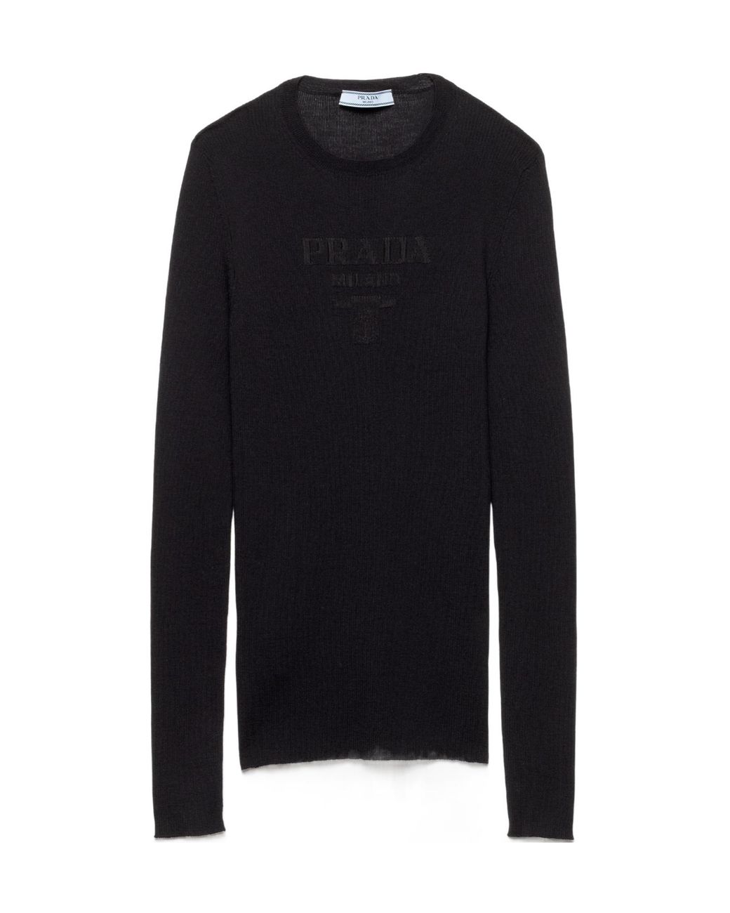 Prada Black Superfine Ribbed Intarsia-Logo Sweater