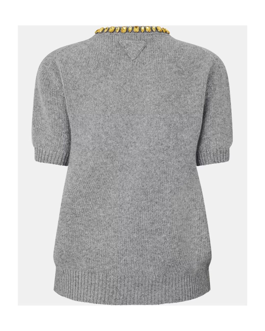 Prada Gray Embellished Short-Sleeved Sweater