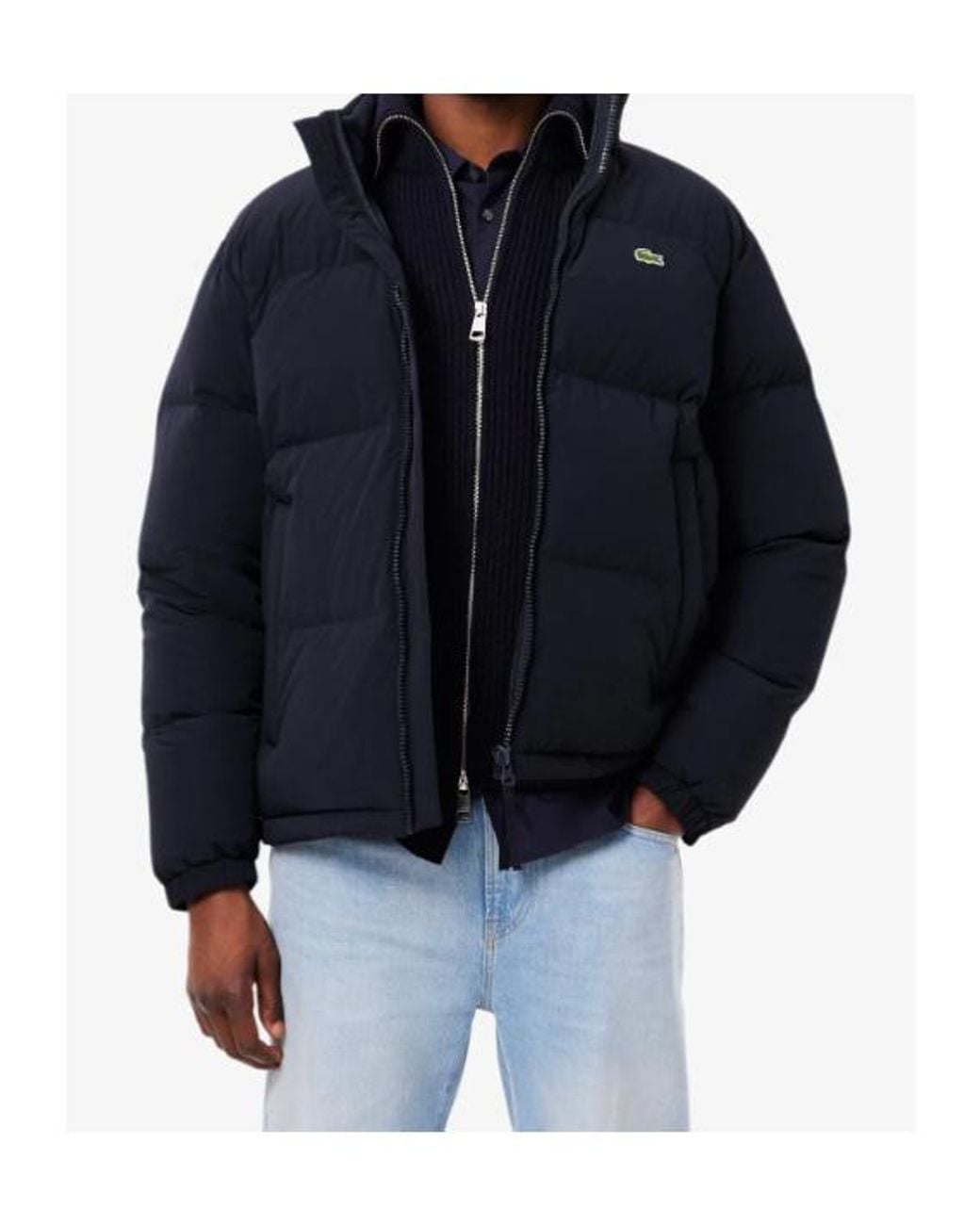 Lacoste Blue Water-Repellent Hooded Down Jacket for men