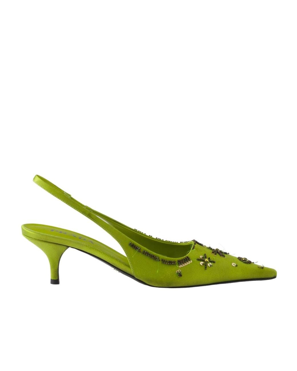 Prada Green Slingback Embellished Heeled Pumps