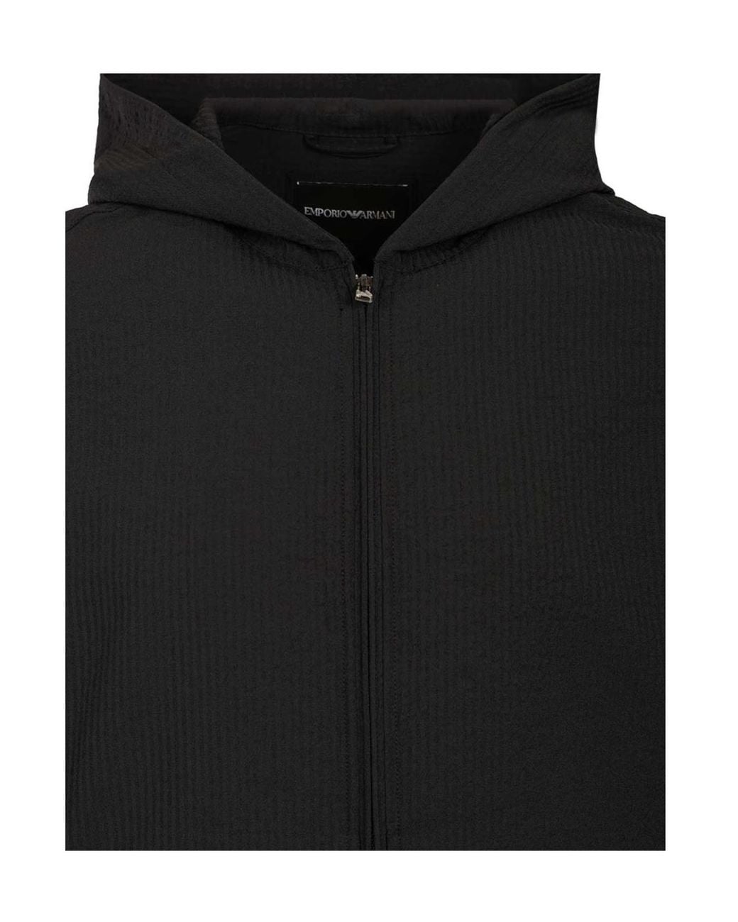 Emporio Armani Black Seersucker Hooded Zip Jacket for men