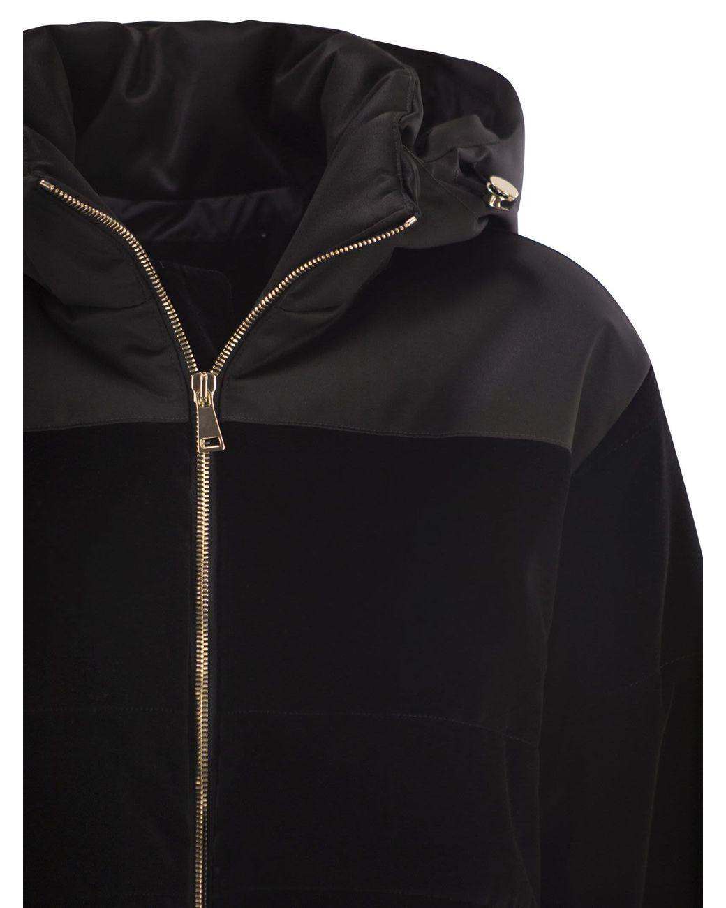 Fabiana Filippi Black Hooded Padded Velvet Jacket