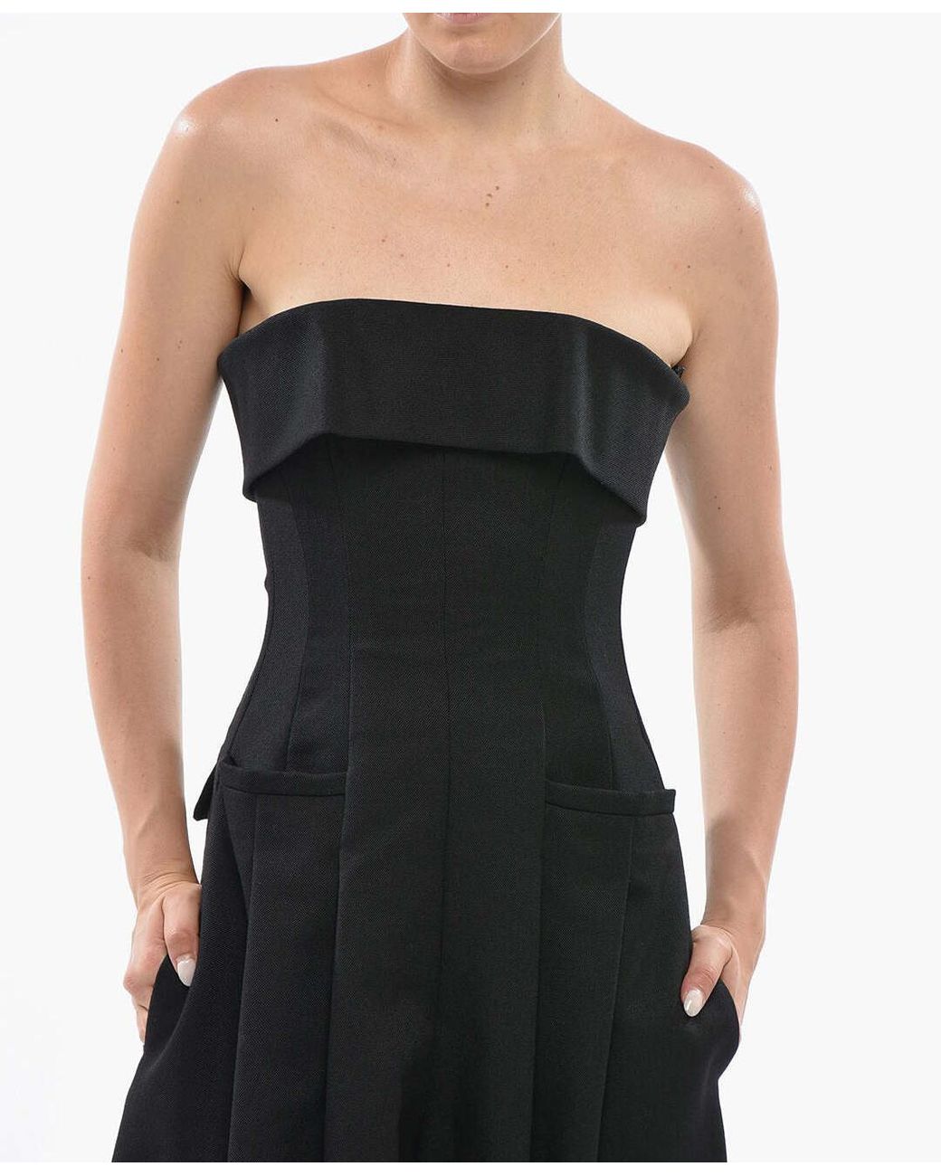 DSquared² Black Strapless Wide-Leg Wool Jumpsuit