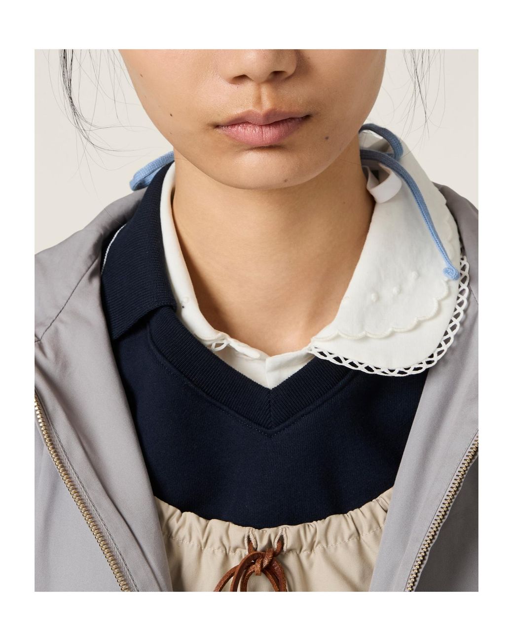 Miu Miu Gray Single-Breasted Panama Cotton Caban Jacket