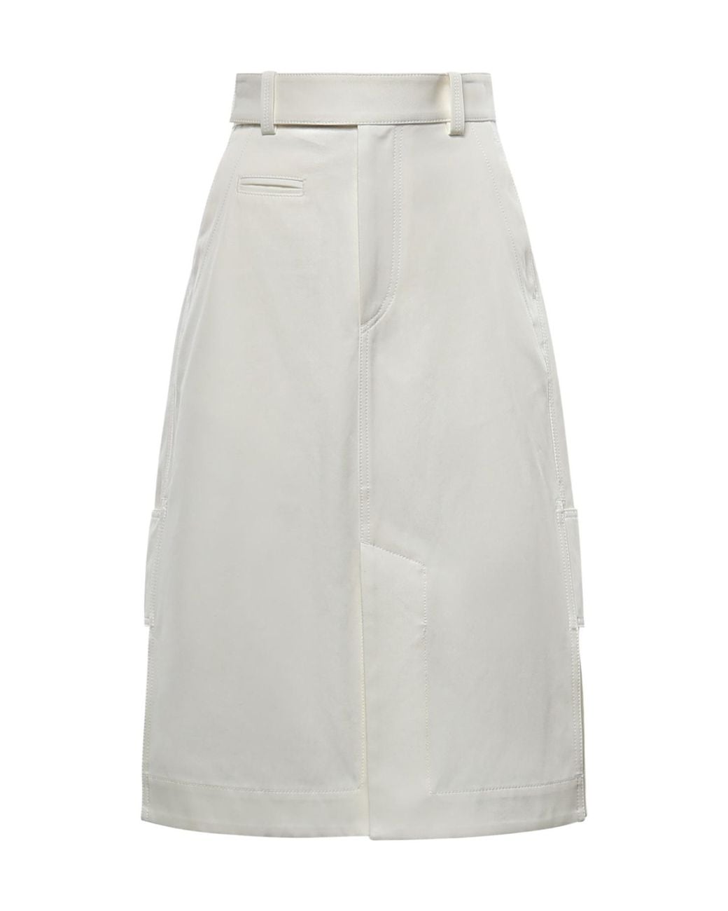 Bottega Veneta White Belt Loop A-Line Midi Skirt