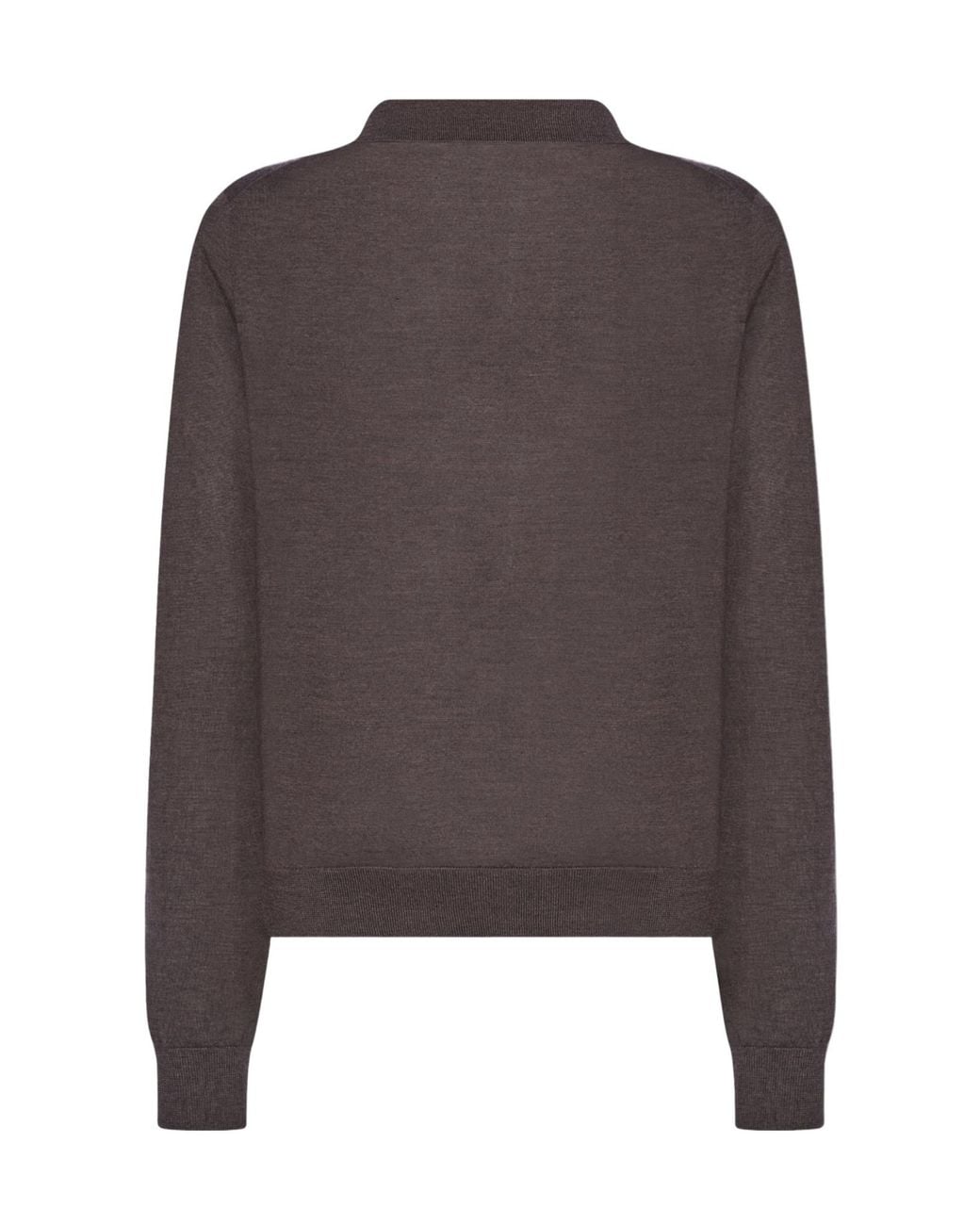 The Row Brown Collared V-Neck Knitted Sweater