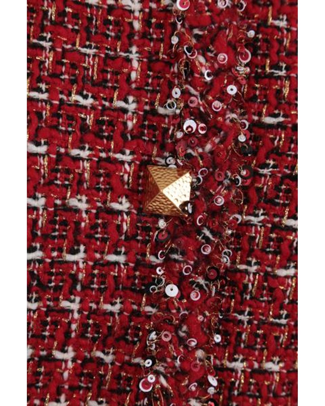 Valentino Red Sequin-Detail Tweed Jacket