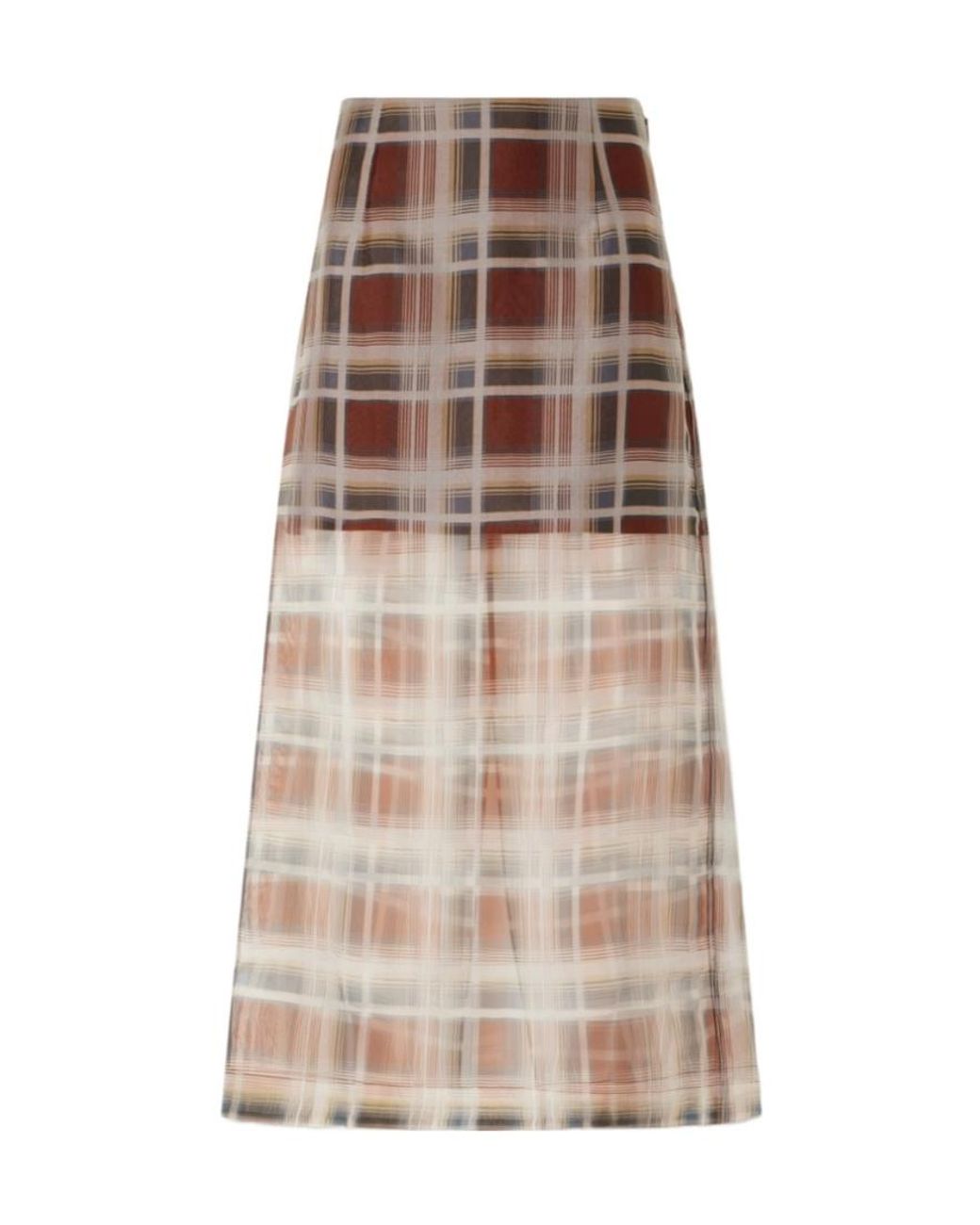 FRAME Natural Checked Silk-Organza Midi Skirt