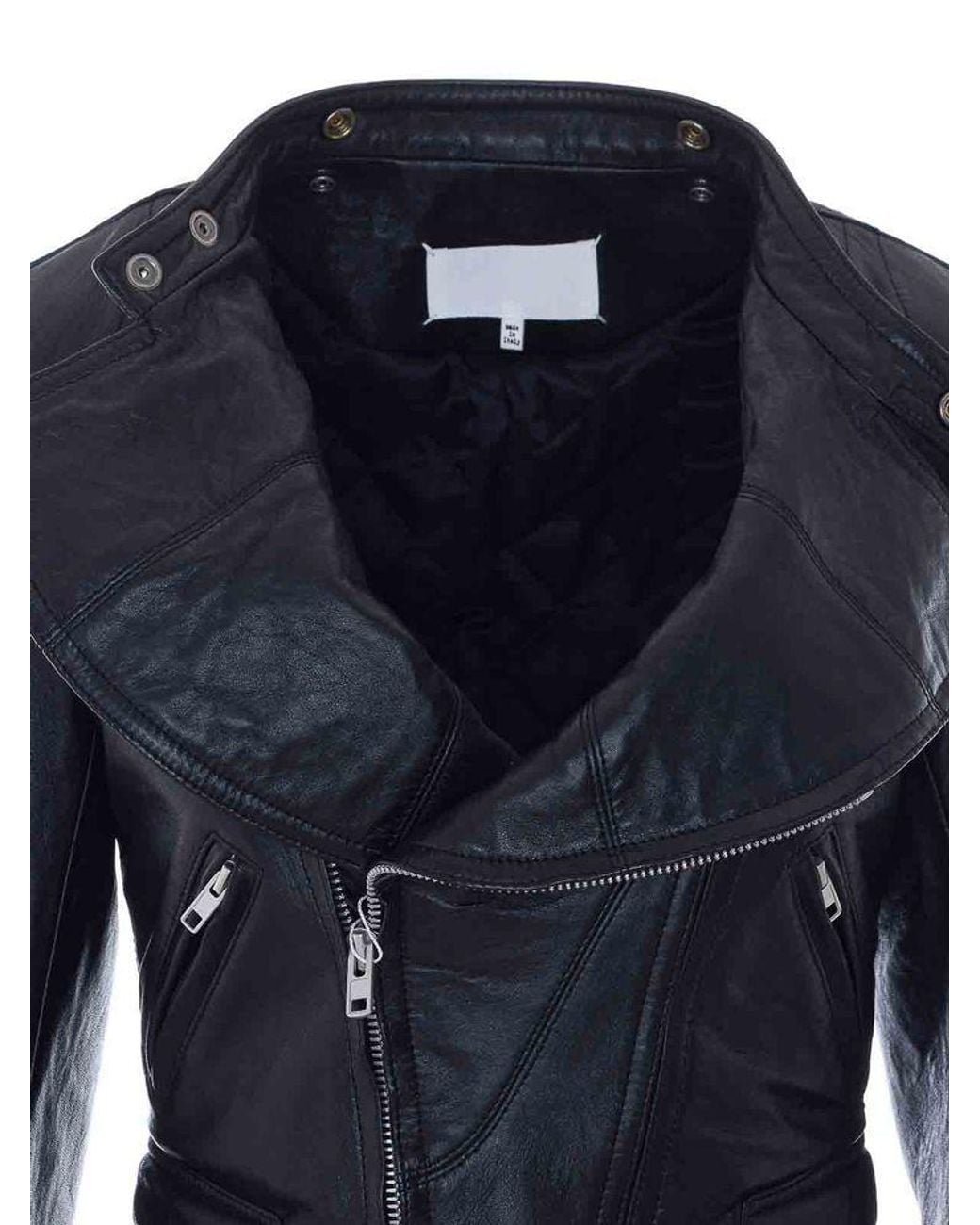 Maison Margiela Black Folded Collar Leather Jacket