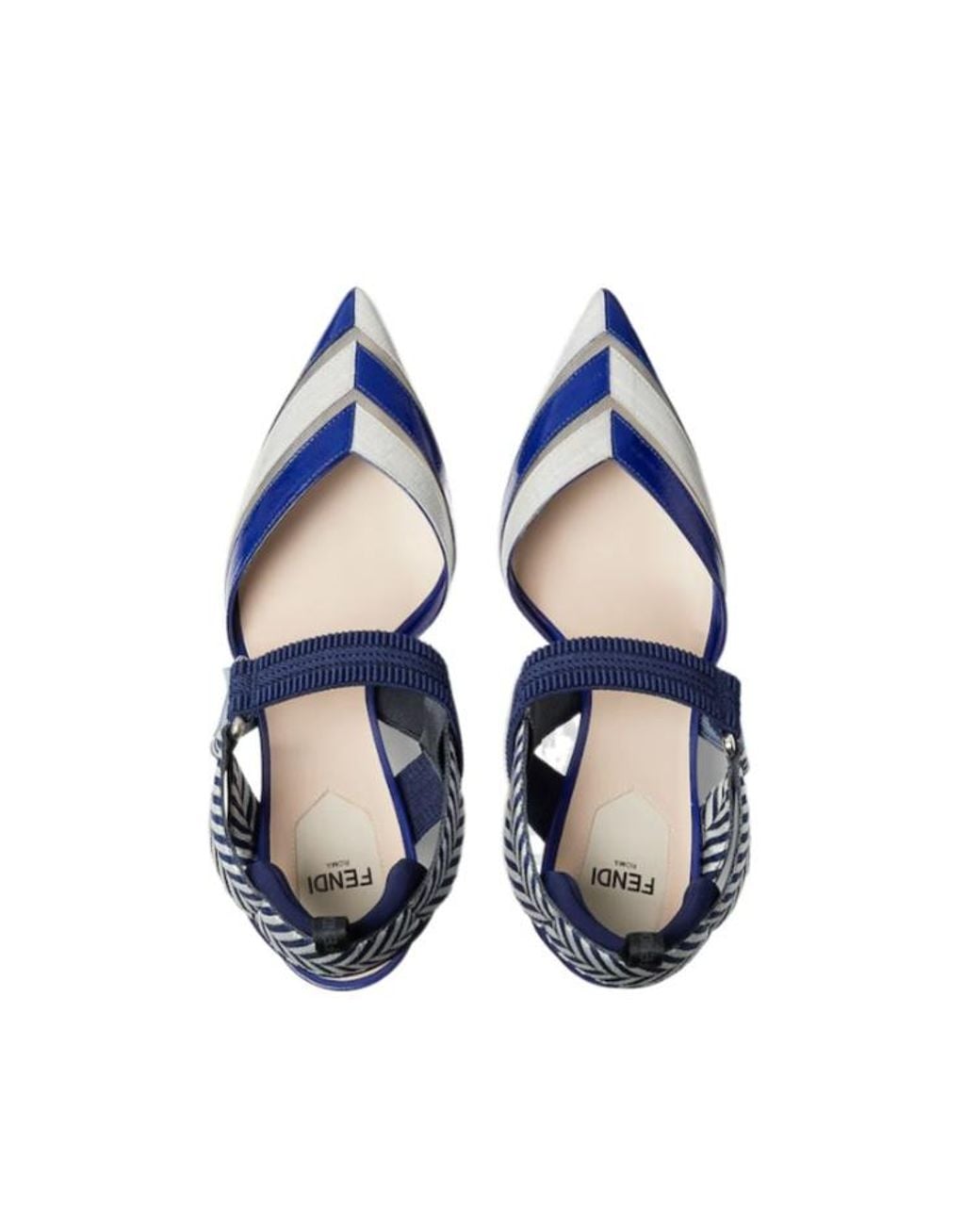Fendi Blue Iconic Colibrì And Hagfish And Mesh High-Heeled Slingbacks
