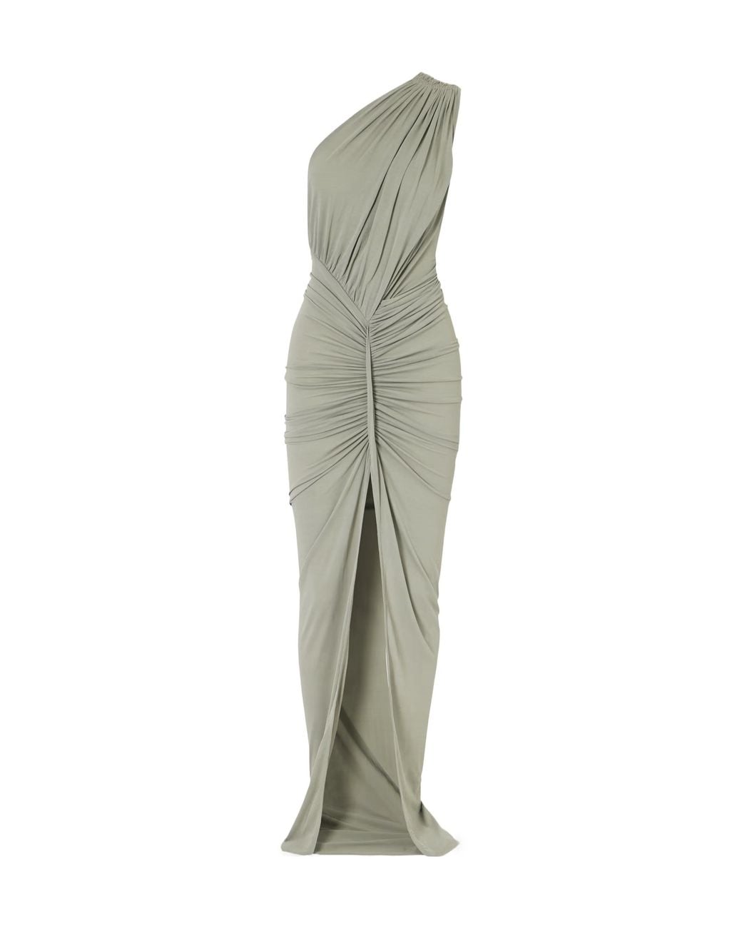 Rick Owens Green Avra One-Shoulder Gathered Stretch-Jersey Gown