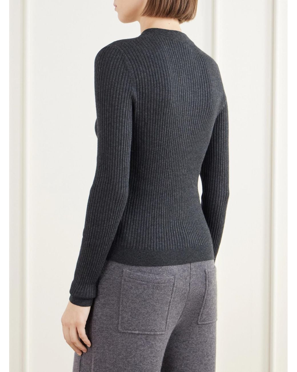 Lisa Yang Blue Ribbed Cotton And Cashmere-Blend Sweater