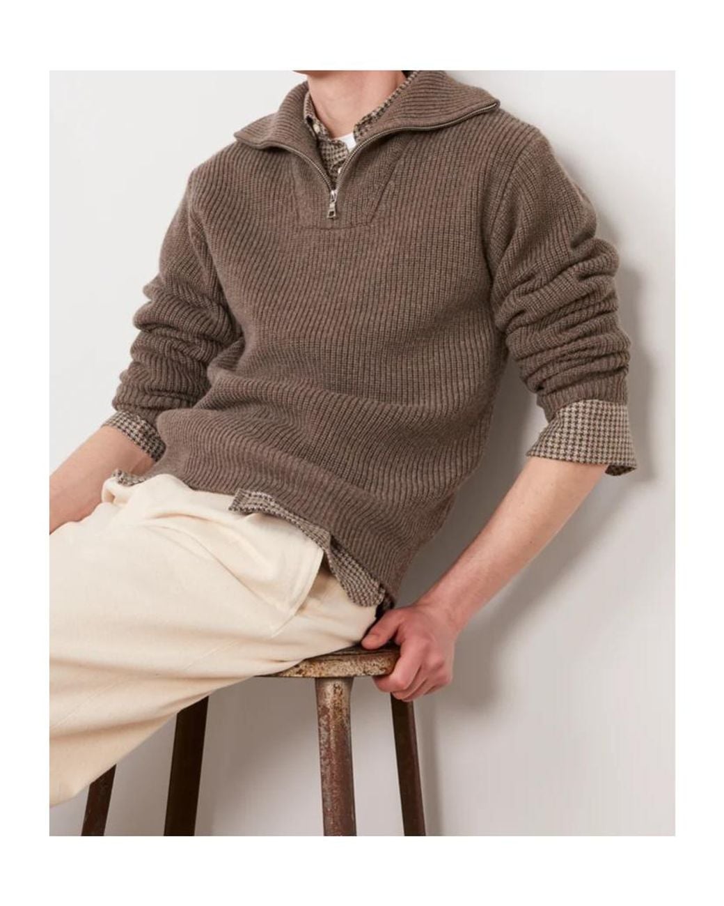 Officine Generale Gray Tarek Ribbed-Knit Quarter-Zip Sweater for men