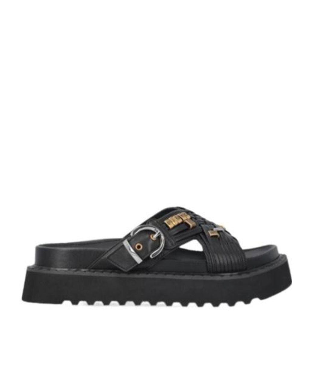 Pinko Black Logo Plaque Sandals
