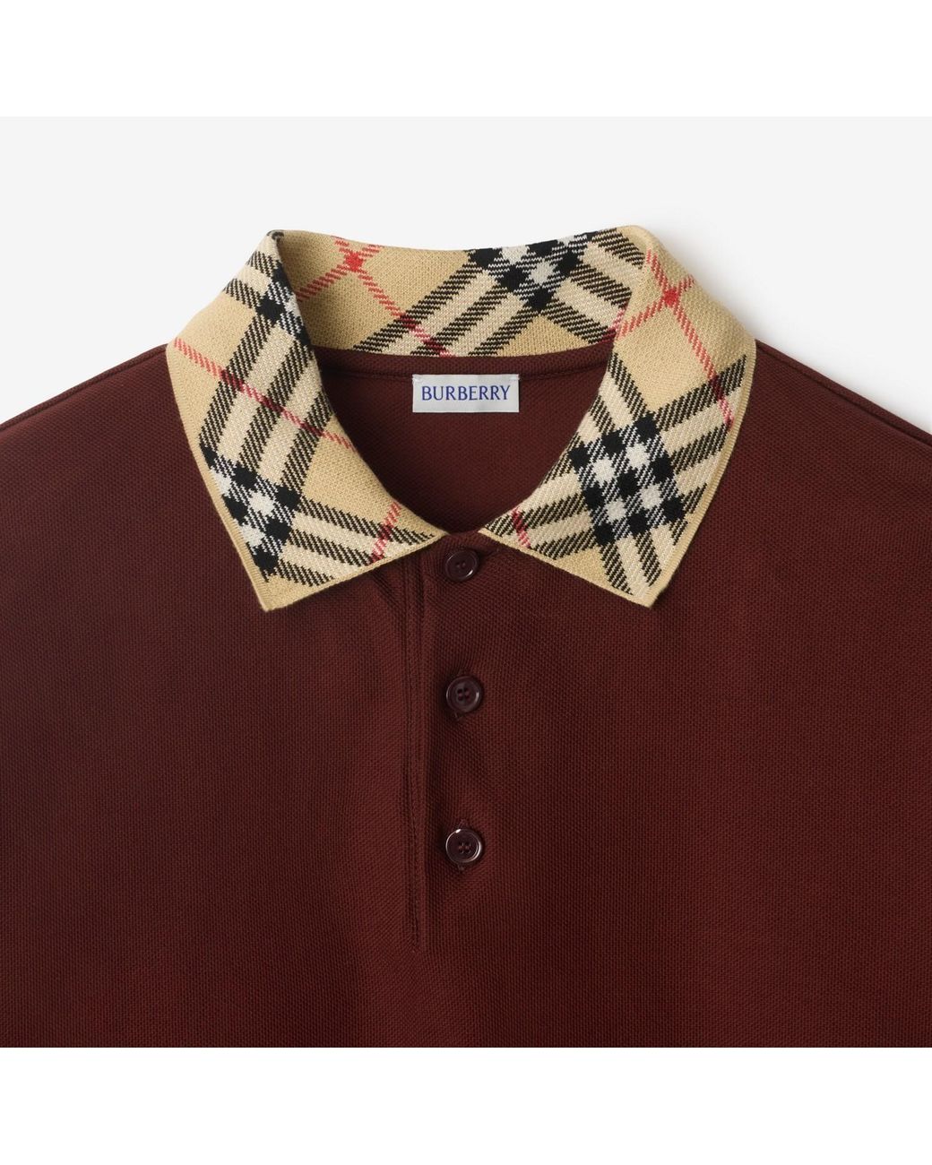 Burberry Red Check Collar Short Sleeved Polo Shirt for men