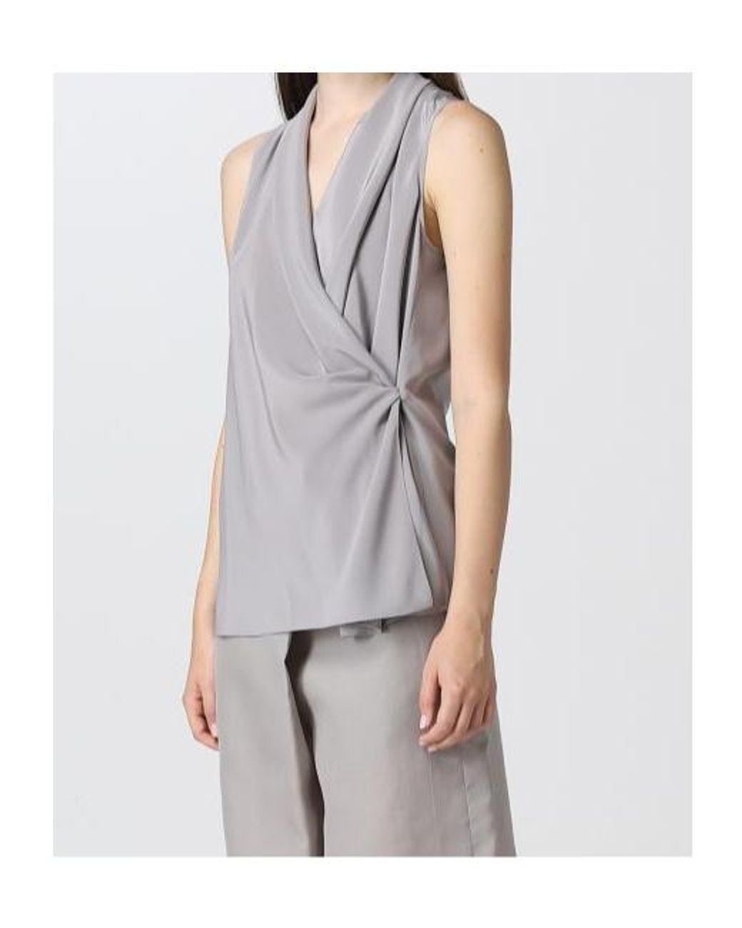 Giorgio Armani Gray Silk Sleeveless Wrap Blouse