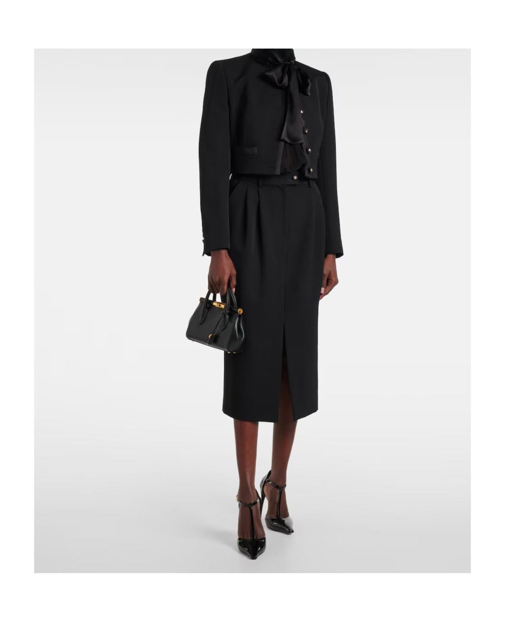 Dolce & Gabbana Black Virgin Wool Midi Skirt