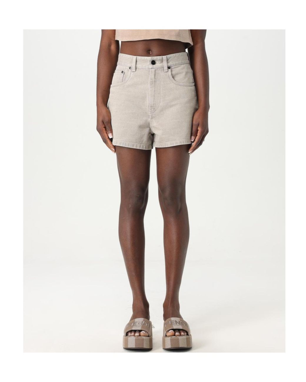 Fendi Gray Logo Detailed Denim Shorts