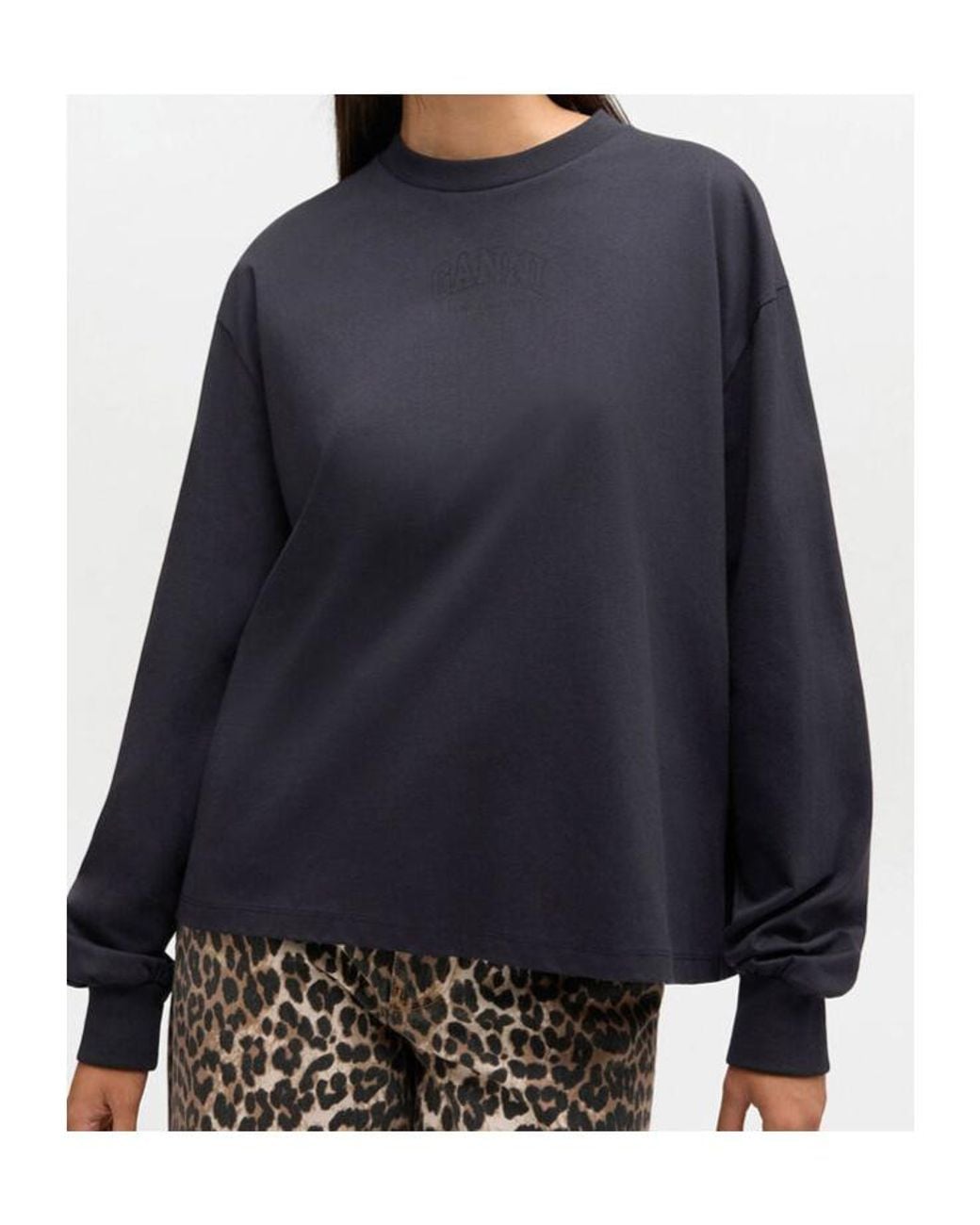 Ganni Blue Long-Sleeved Crewneck T-Shirt