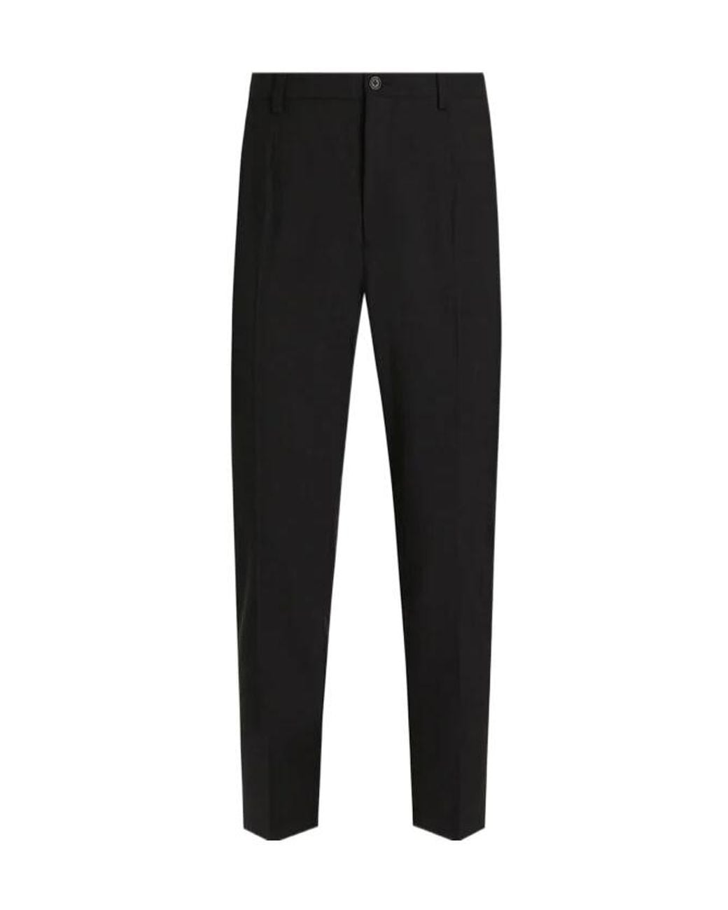 Dolce & Gabbana Black Stretch Cotton Pants With Dg Embroidery for men