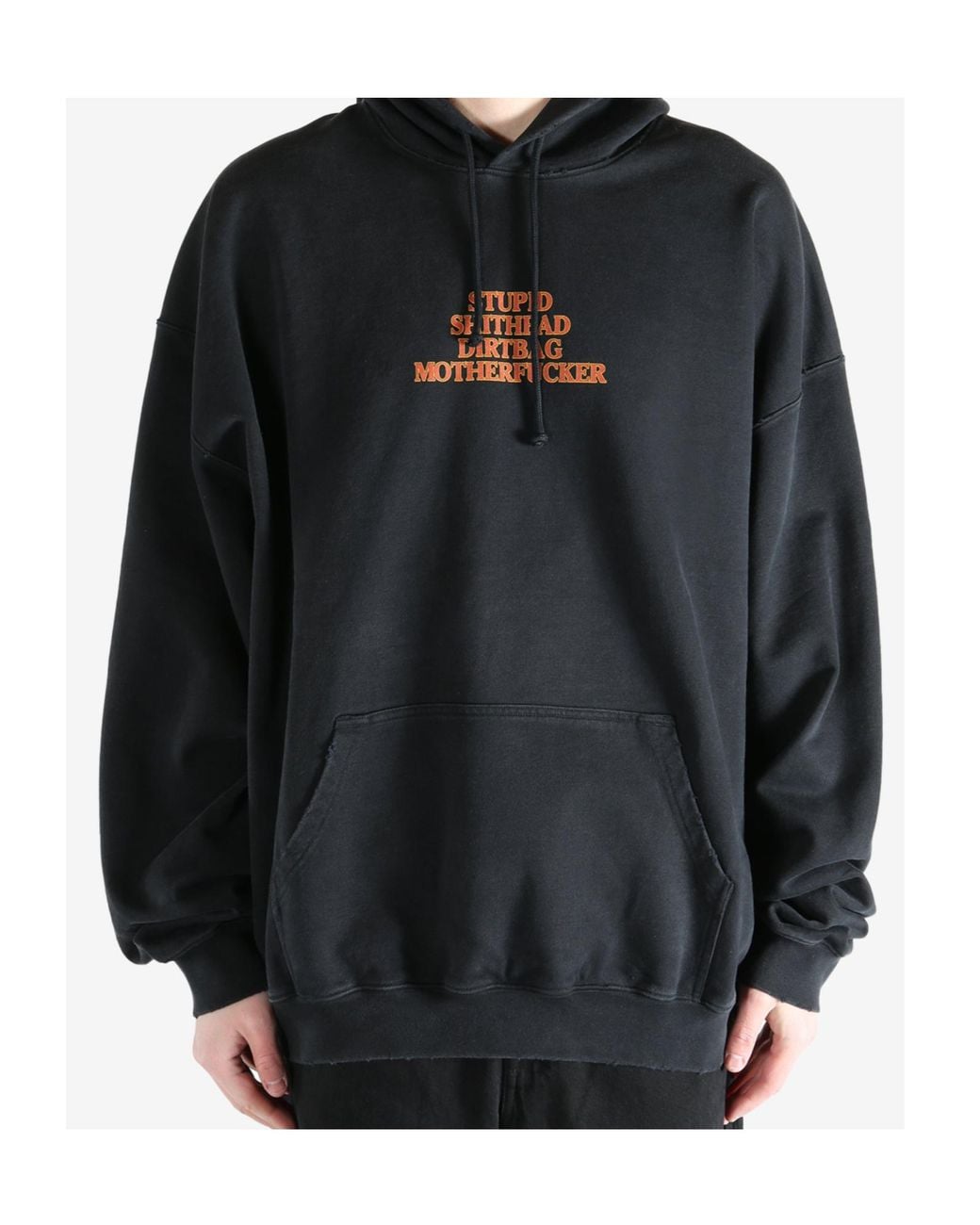 Vetements Black Slogan Printed Drawstring Hoodie for men