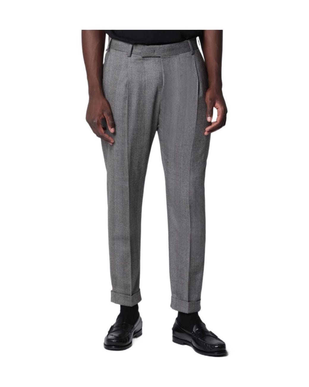 Pt Pantaloni Gray Pt Torino Pleated Cuffed Pants for men