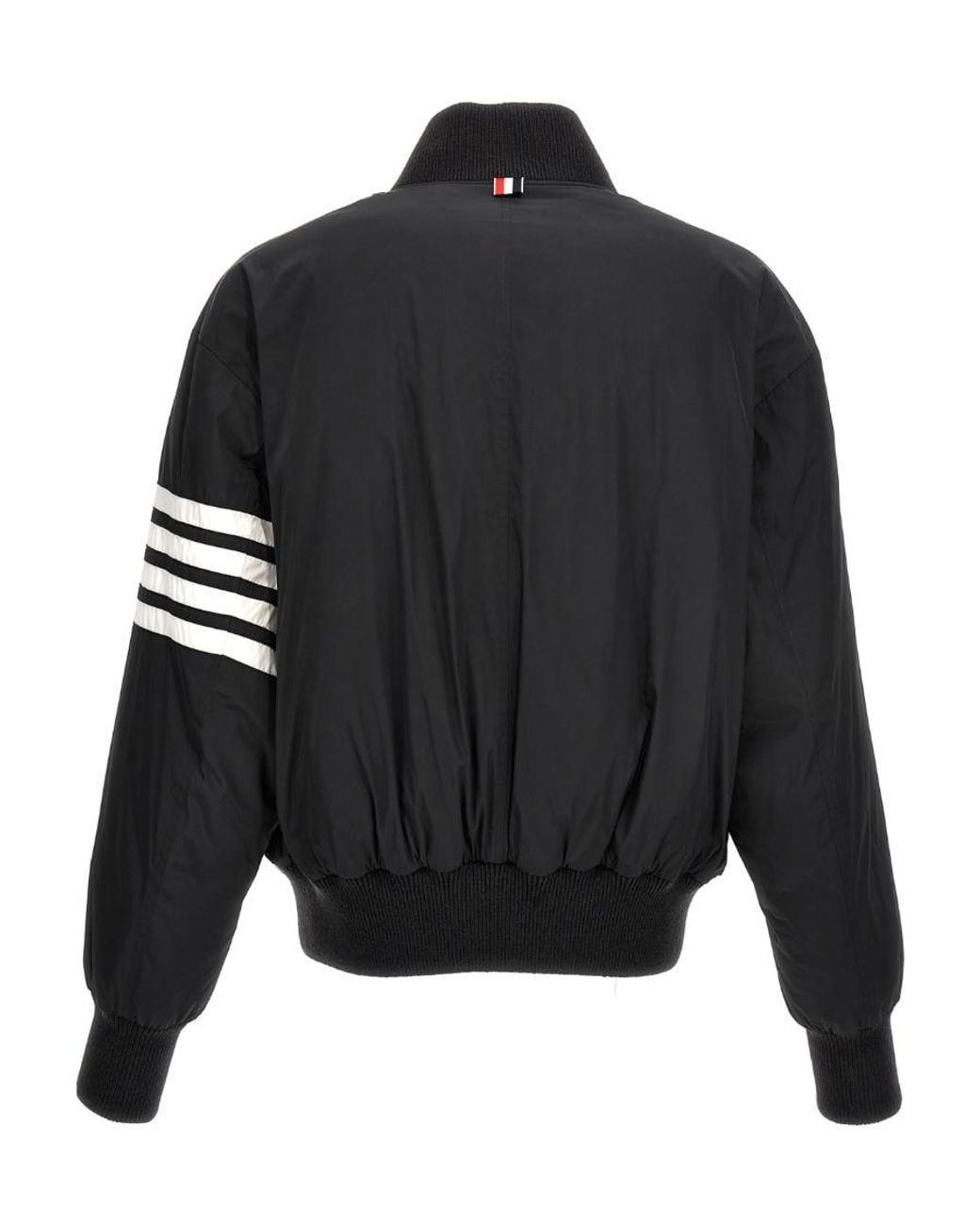 Thom Browne Black Bar Stripe Zipped Bomber Jacket for men