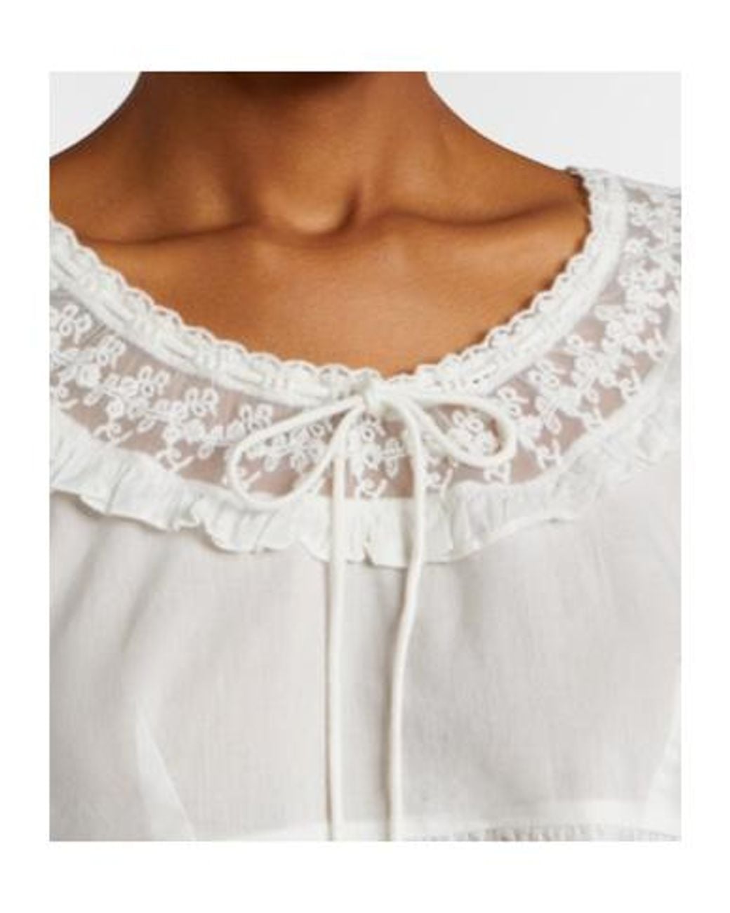 Posse White Lace-Trimmed Cotton Blouse
