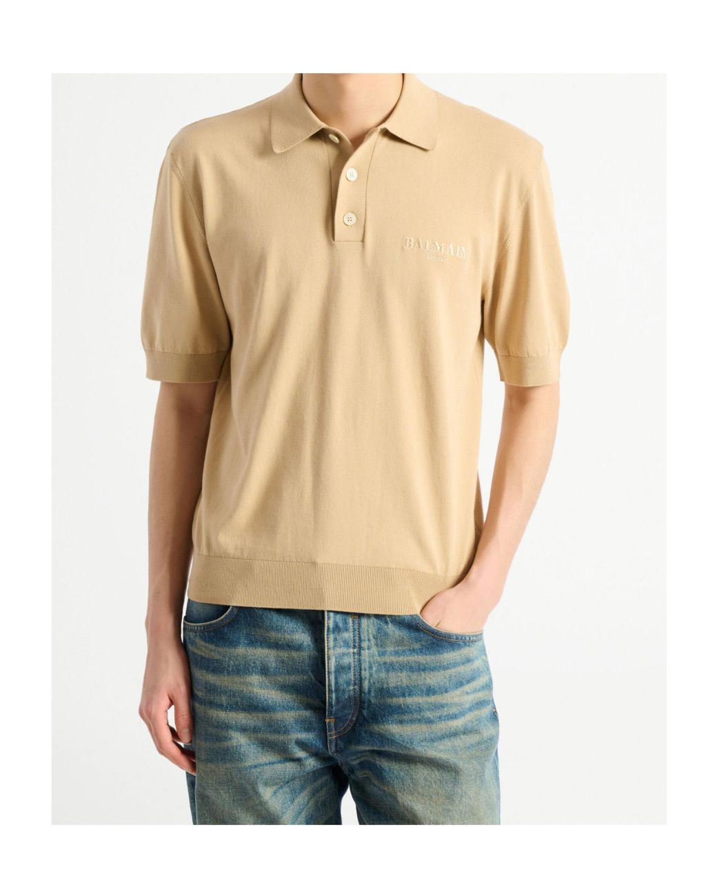 Balmain Natural Embroidered Vintage Logo Polo Shirt for men