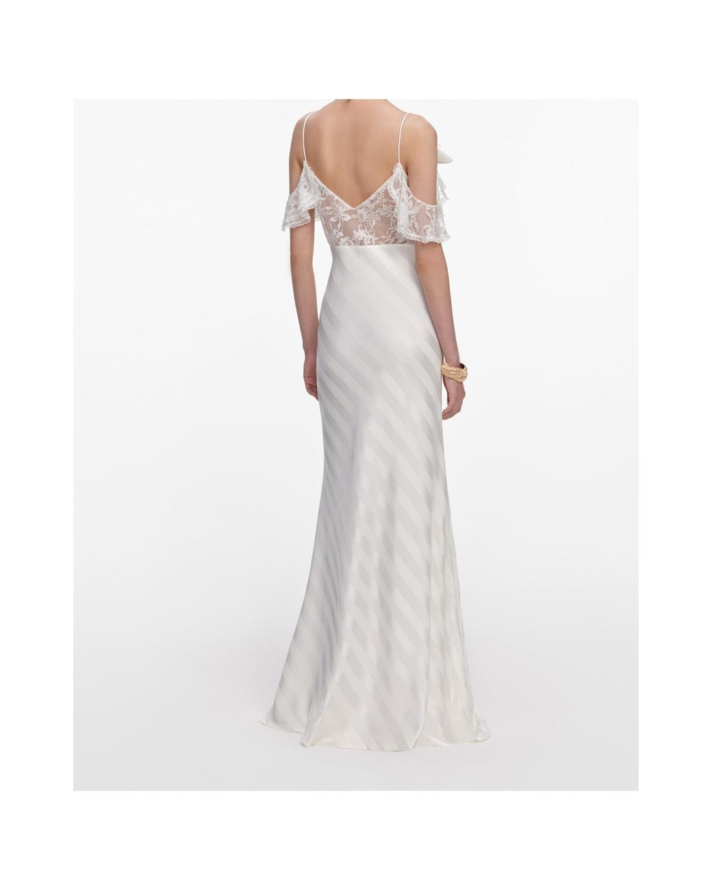 Self-Portrait White Lace-Detail Striped Maxi Dress