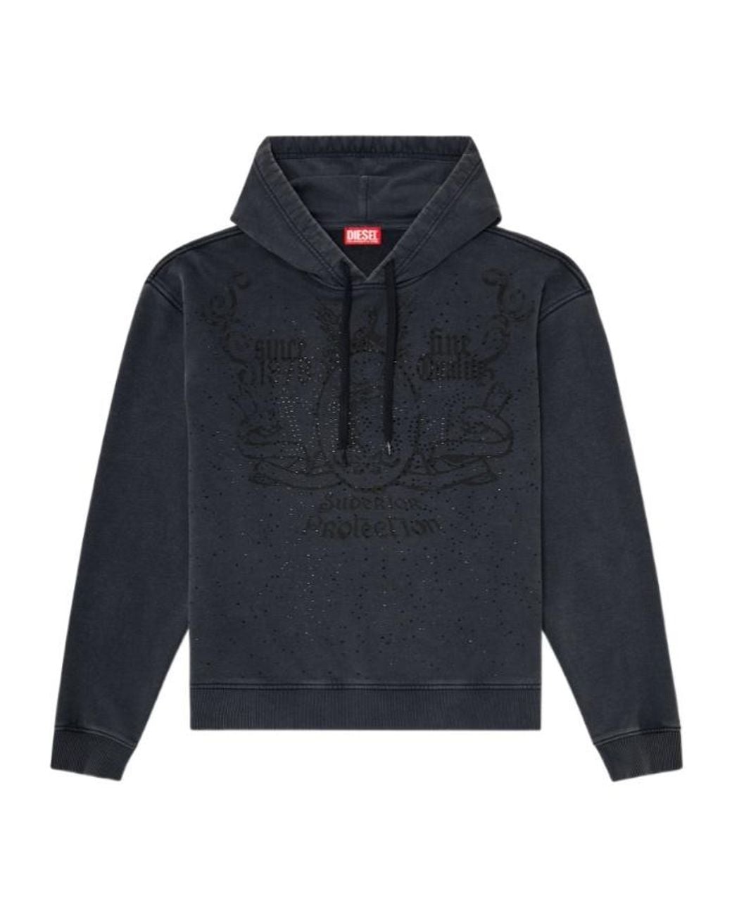DIESEL Blue Embellished Printed Hoodie for men
